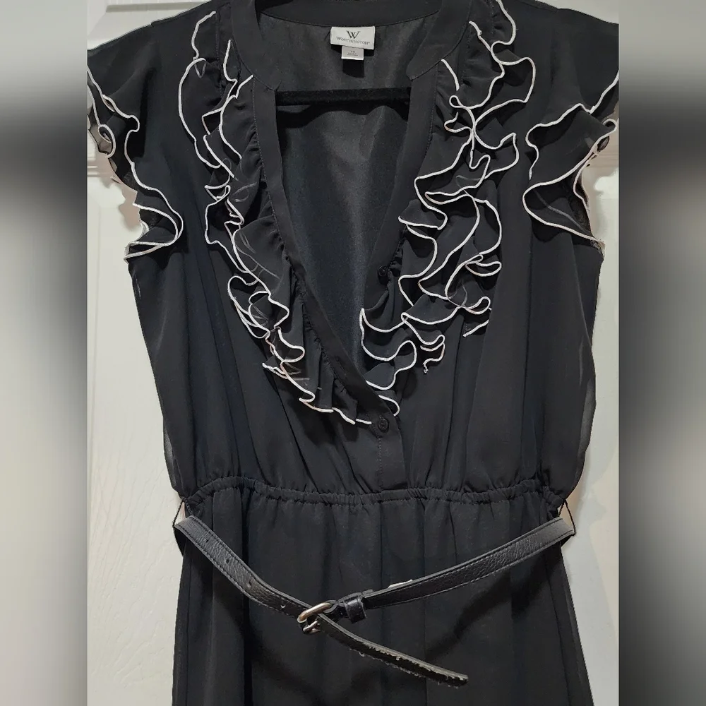 Worthington Black Midi Dress with White Ruffle Trim - Picture 2 of 3